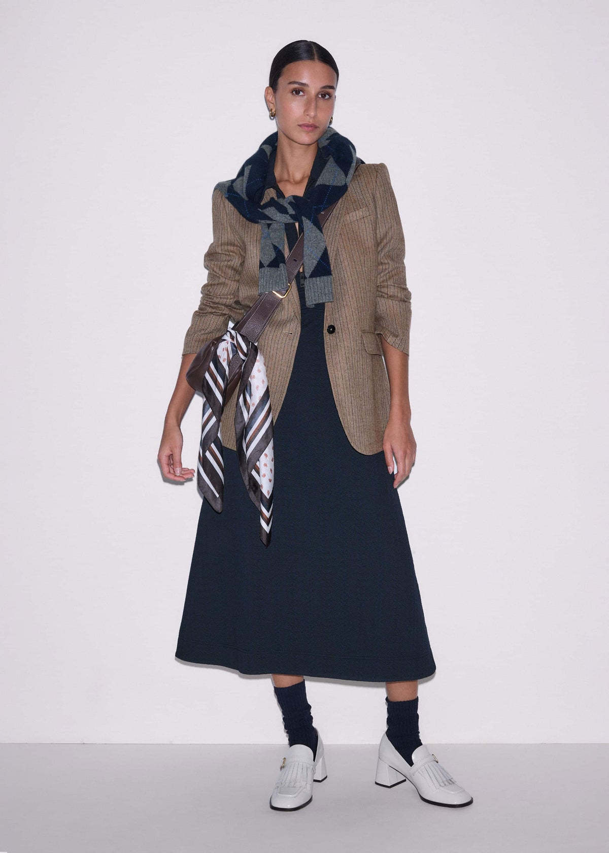 ME+EM Navy Cable Jacquard Half-Zip Midi Dress