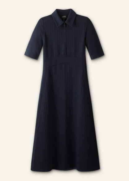 ME+EM Navy Cable Jacquard Half-Zip Midi Dress