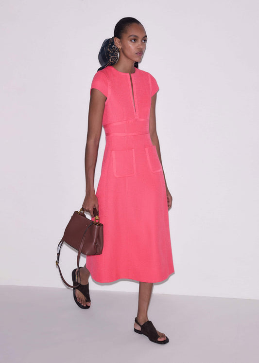 ME+EM Pink Contrast Binding Fit And Flare Midi Dress