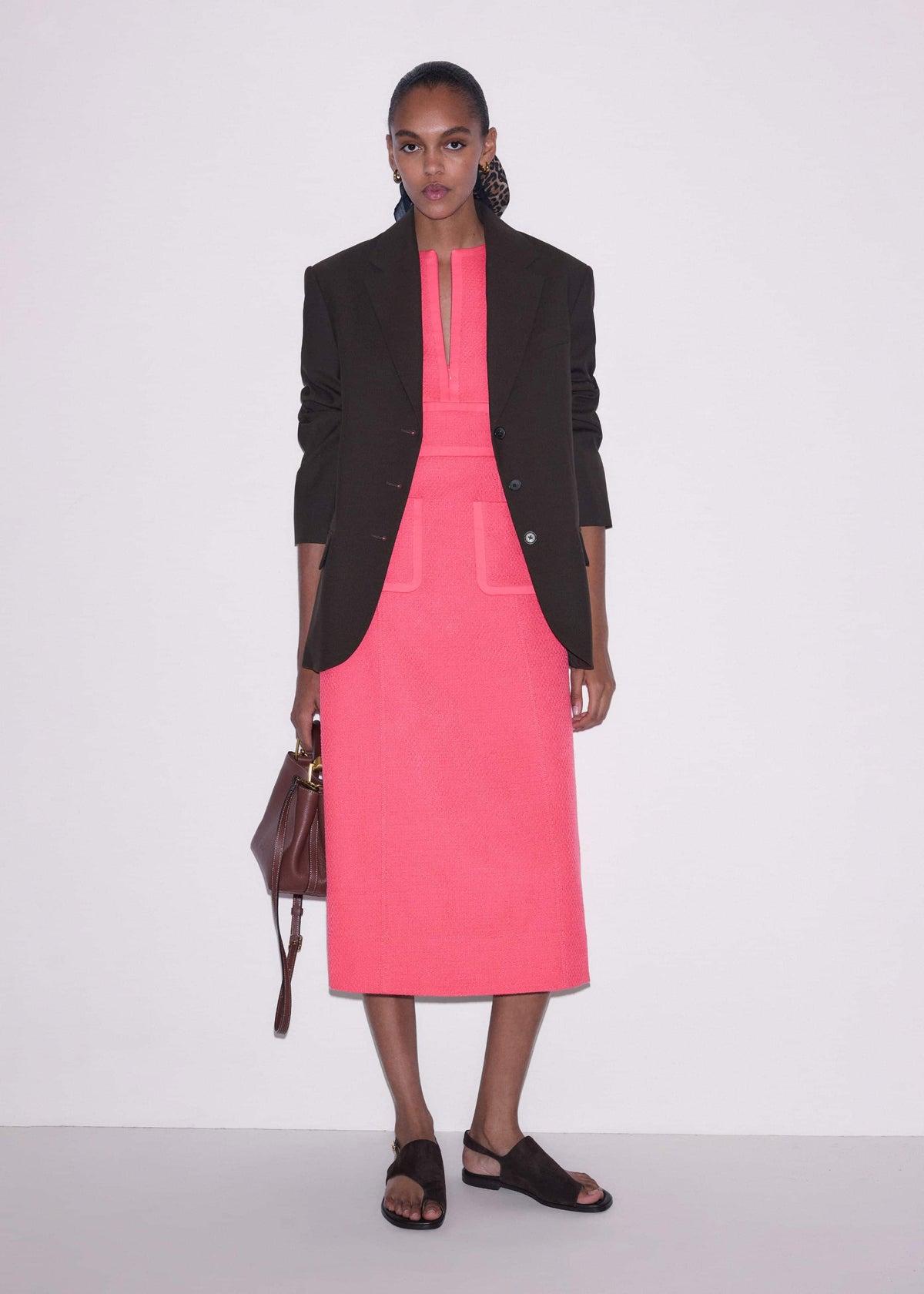 ME+EM Pink Contrast Binding Fit And Flare Midi Dress