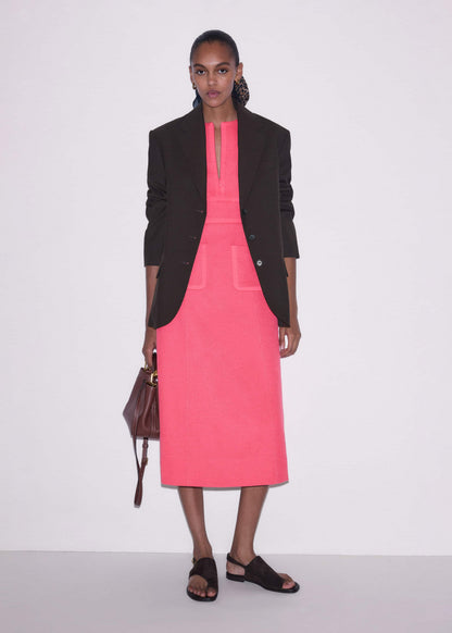 ME+EM Pink Contrast Binding Fit And Flare Midi Dress