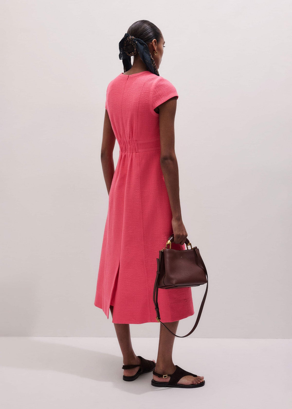 ME+EM Pink Contrast Binding Fit And Flare Midi Dress