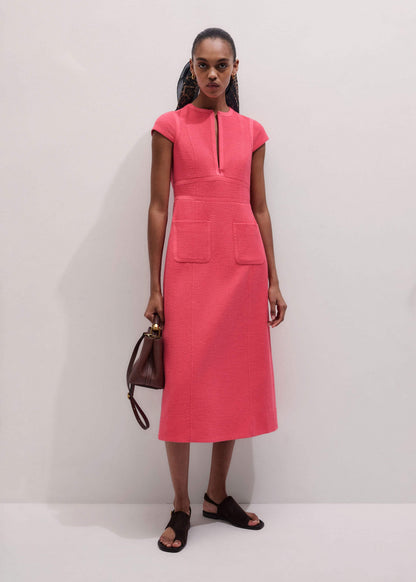 ME+EM Pink Contrast Binding Fit And Flare Midi Dress