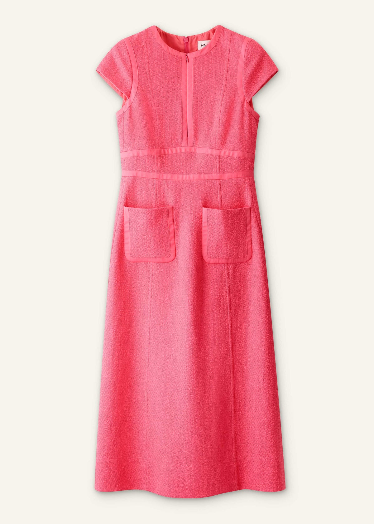 ME+EM Pink Contrast Binding Fit And Flare Midi Dress