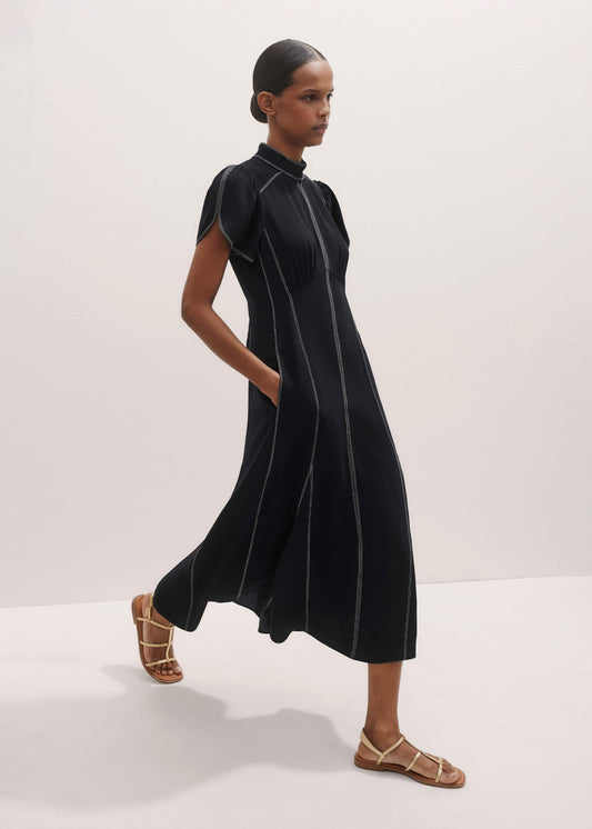 ME+EM Black Contrast Stitch Midi Dress