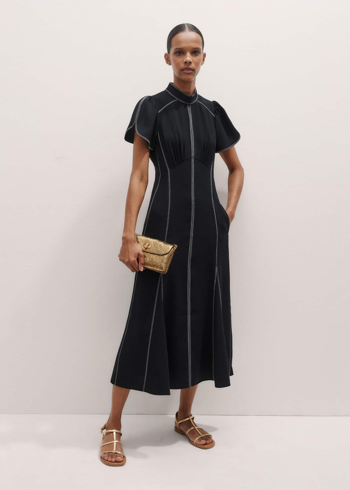 ME+EM Black Contrast Stitch Midi Dress