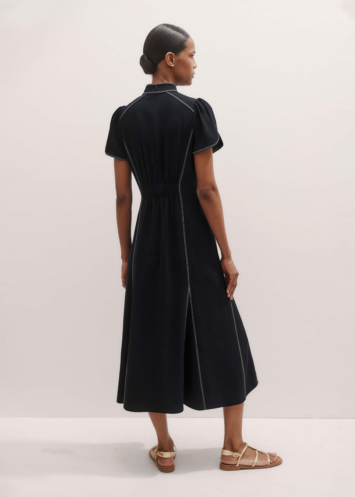 ME+EM Black Contrast Stitch Midi Dress