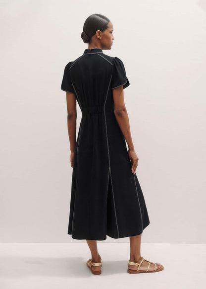 ME+EM Black Contrast Stitch Midi Dress