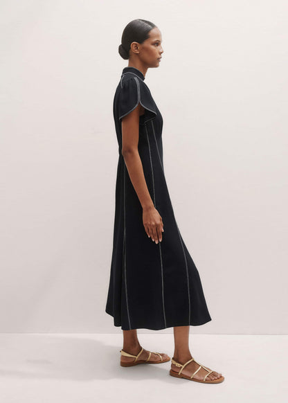 ME+EM Black Contrast Stitch Midi Dress