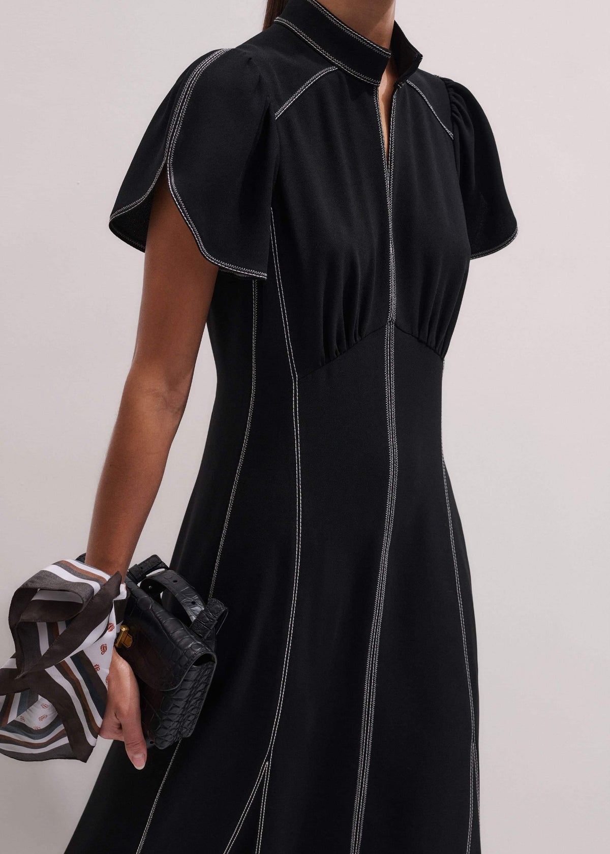 ME+EM Black Contrast Stitch Midi Dress