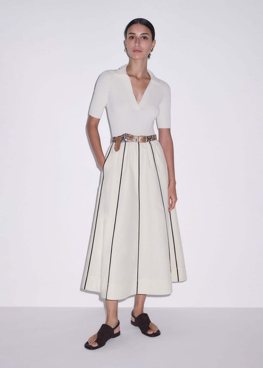 ME+EM Cream Mixed Media Fit And Flare Midi Dress + Belt