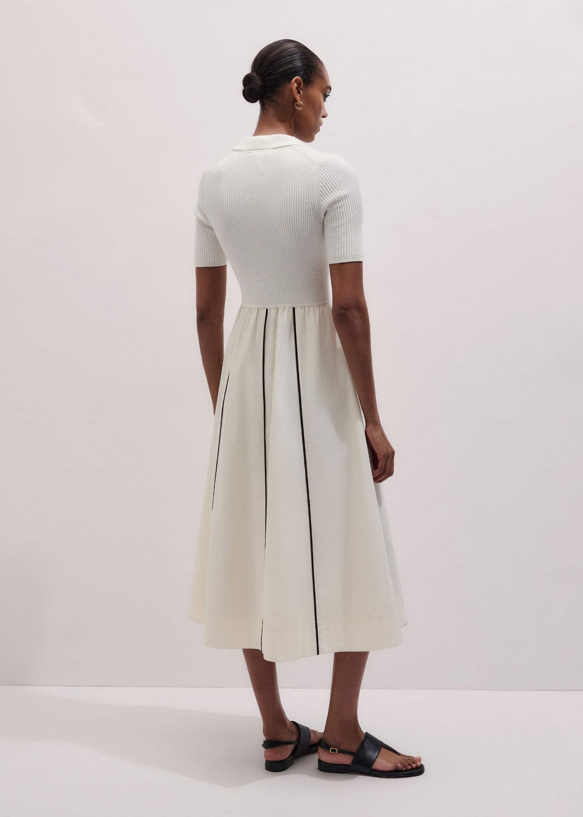 ME+EM Cream Mixed Media Fit And Flare Midi Dress + Belt