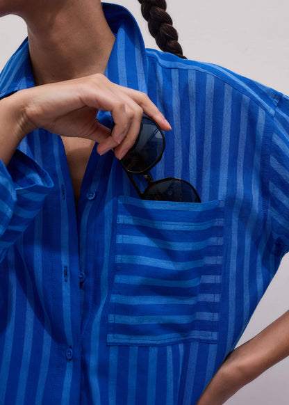 ME+EM Blue Beach Midi Shirt Dress