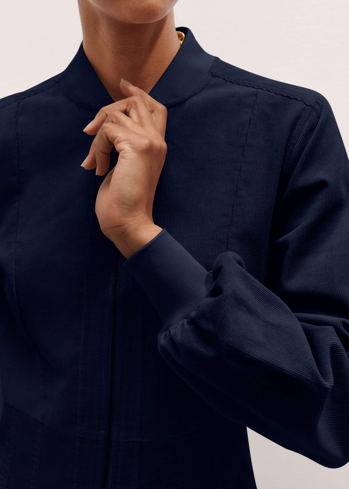ME+EM Navy Cotton Cord Pleated Midi Dress