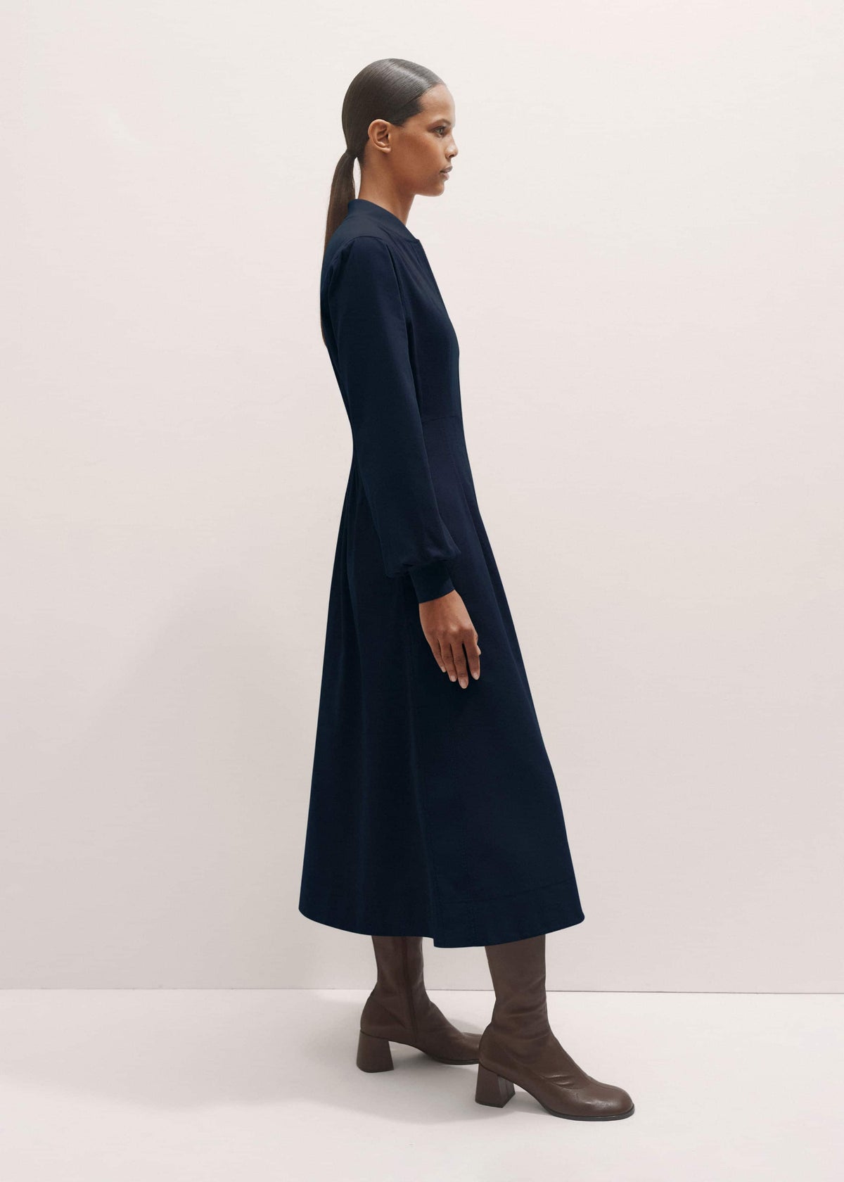 ME+EM Navy Cotton Cord Pleated Midi Dress