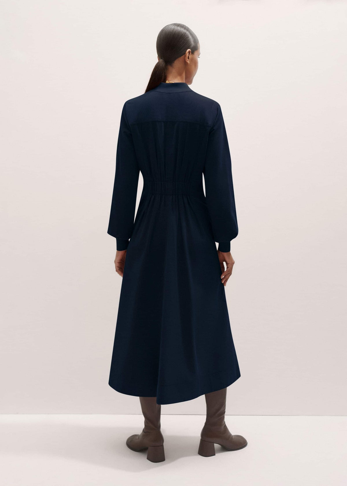 ME+EM Navy Cotton Cord Pleated Midi Dress