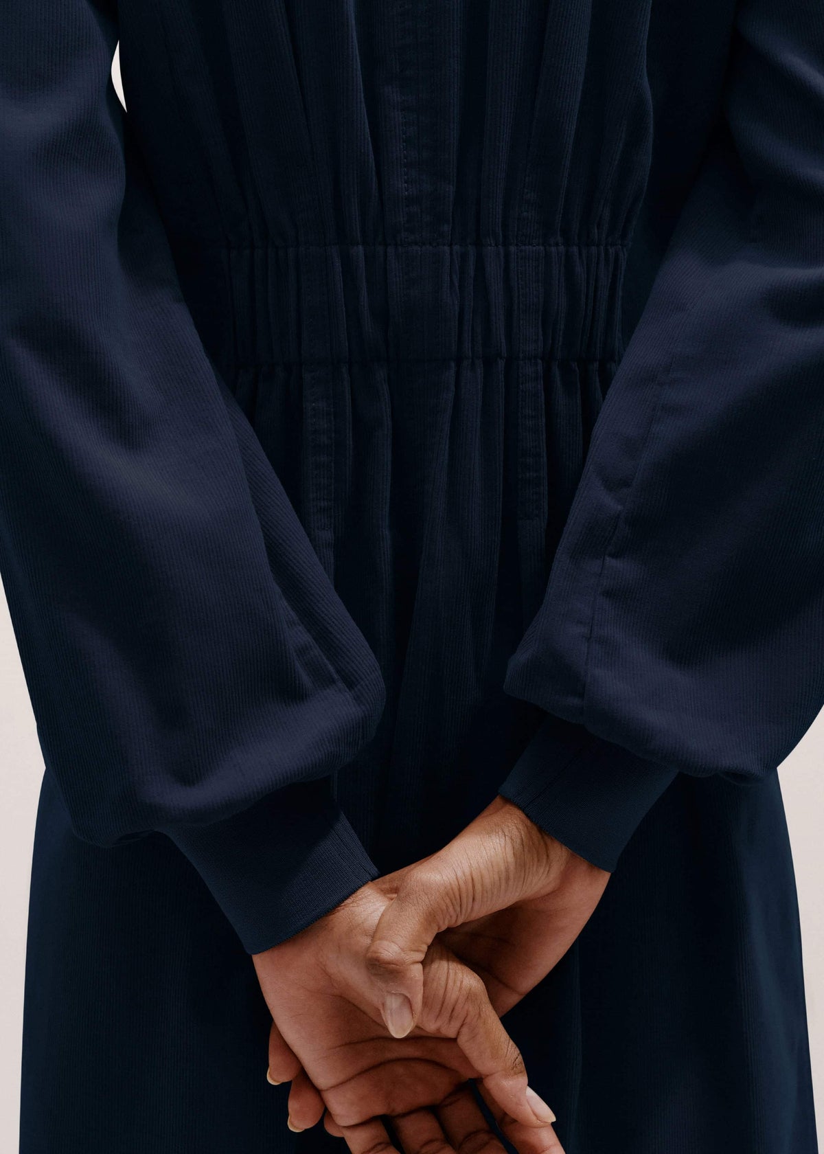 ME+EM Navy Cotton Cord Pleated Midi Dress
