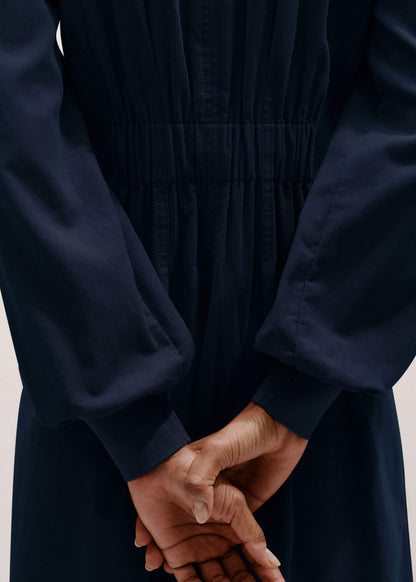 ME+EM Navy Cotton Cord Pleated Midi Dress