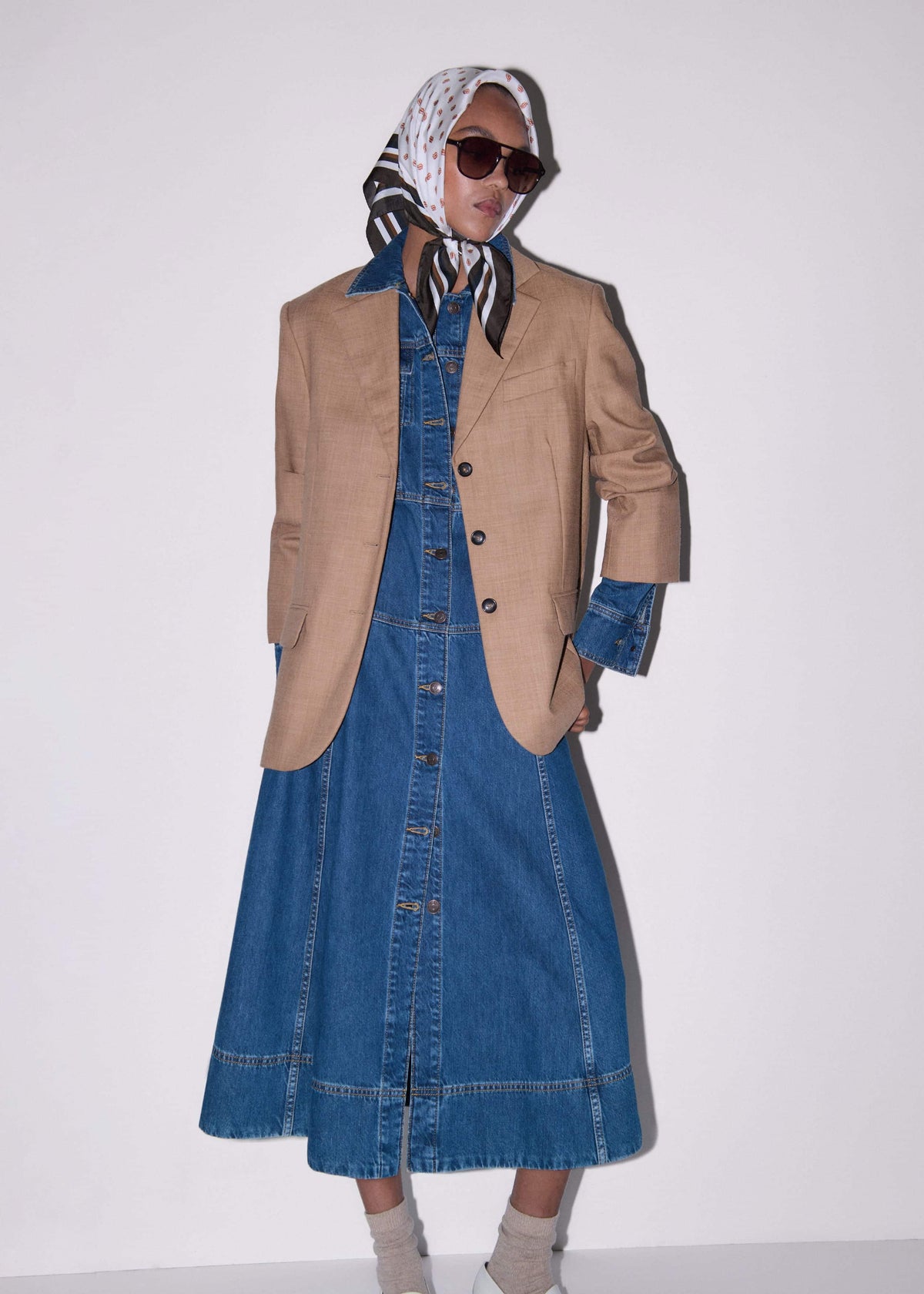 ME+EM Blue Panelled Fit + Flare Midi Dress