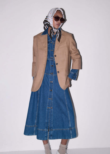ME+EM Blue Panelled Fit + Flare Midi Dress