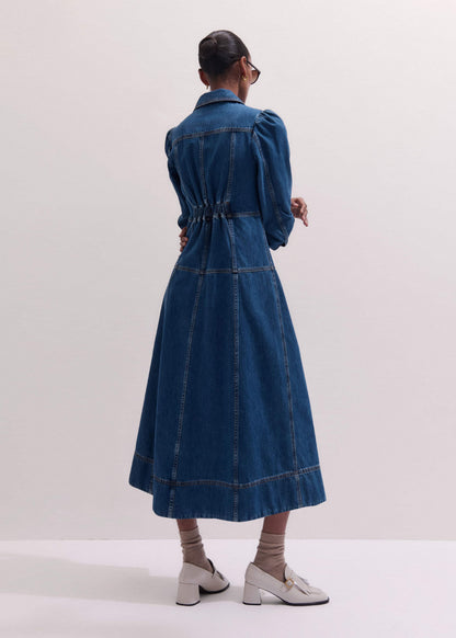 ME+EM Blue Panelled Fit + Flare Midi Dress