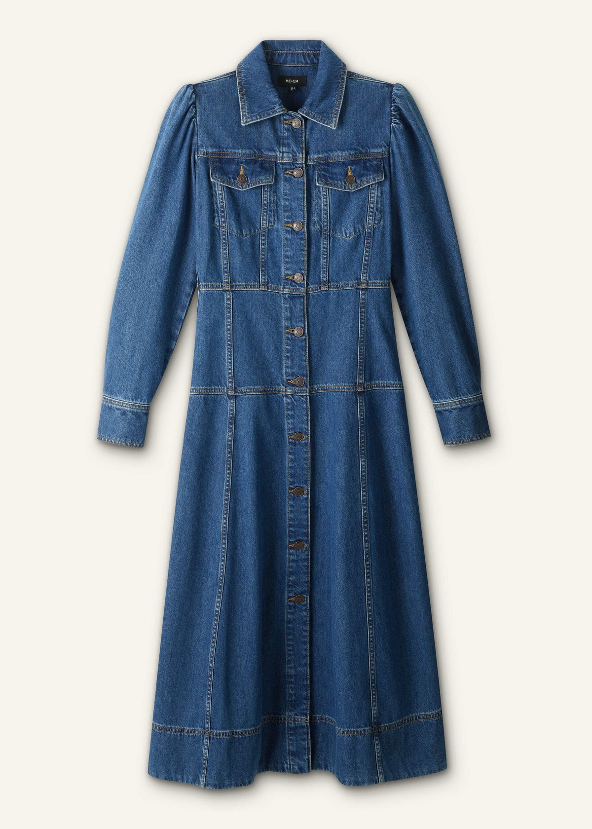ME+EM Blue Panelled Fit + Flare Midi Dress