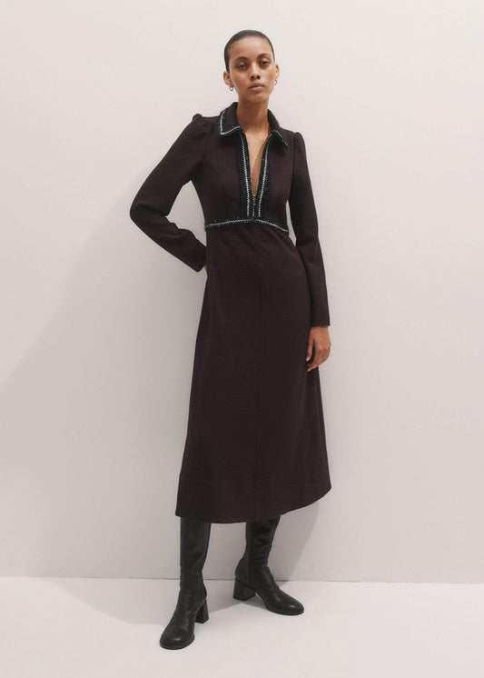 ME+EM Brown Tweed Midi Dress