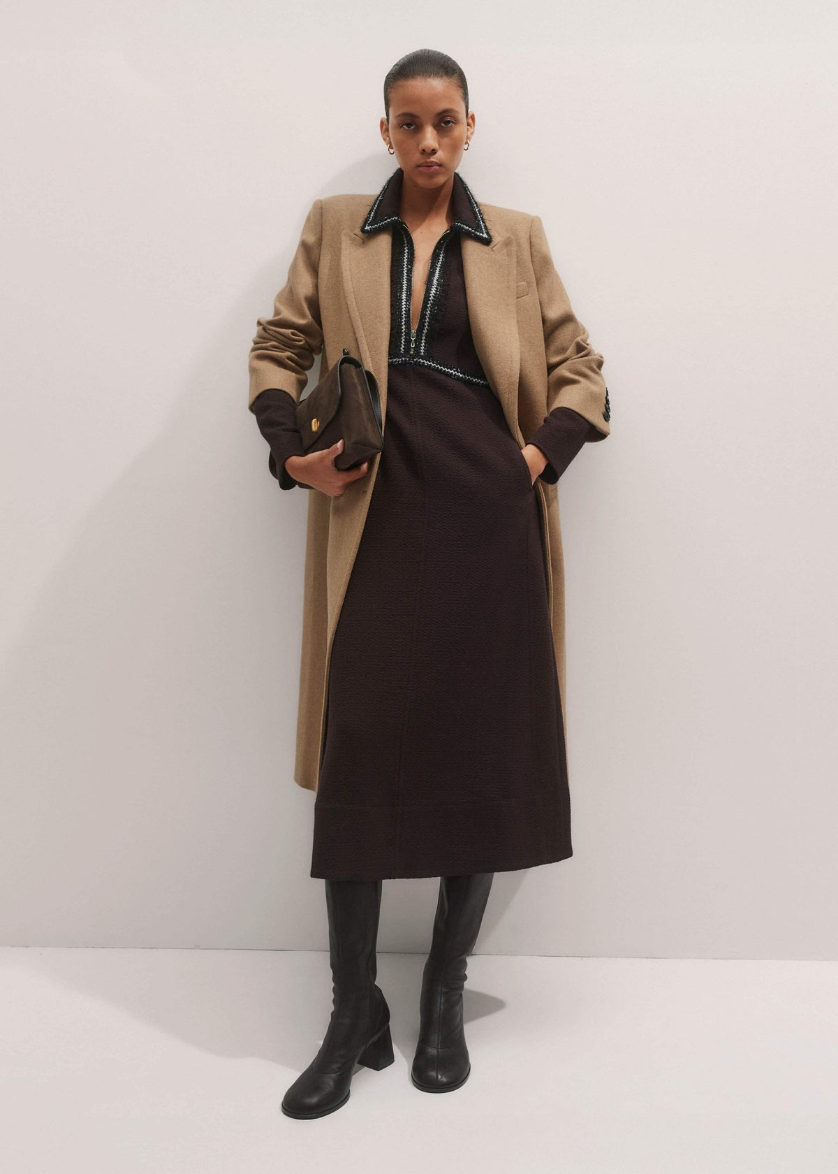 ME+EM Brown Tweed Midi Dress