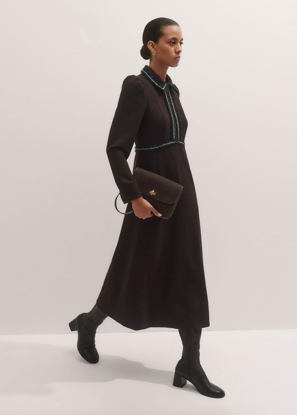 ME+EM Brown Tweed Midi Dress