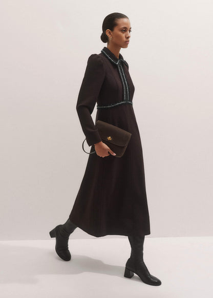 ME+EM Brown Tweed Midi Dress