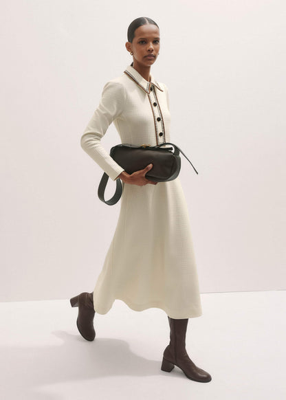 ME+EM Cream Crochet Trim Fit and Flare Midi Dress