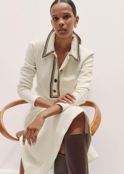 ME+EM Cream Crochet Trim Fit and Flare Midi Dress