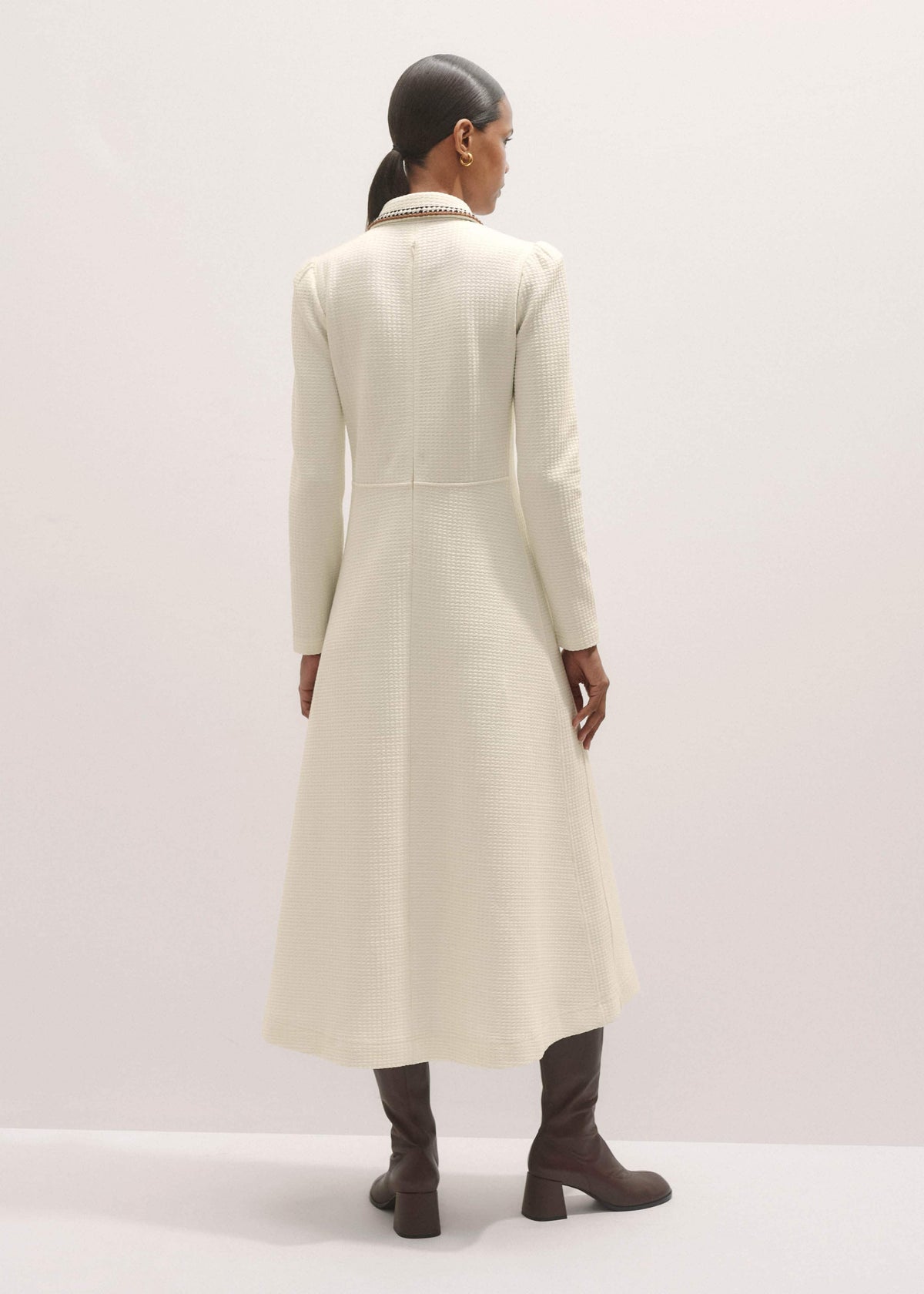 ME+EM Cream Crochet Trim Fit and Flare Midi Dress