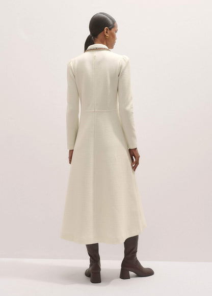 ME+EM Cream Crochet Trim Fit and Flare Midi Dress