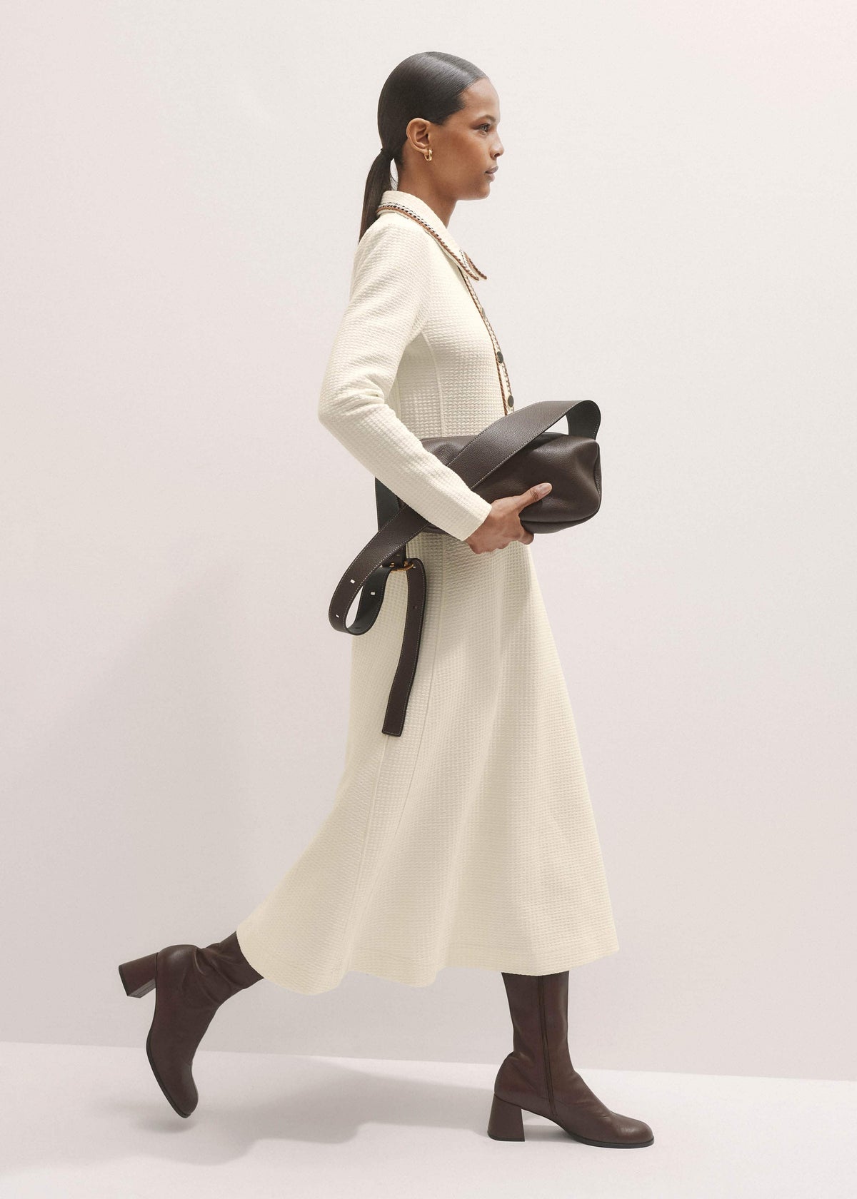ME+EM Cream Crochet Trim Fit and Flare Midi Dress