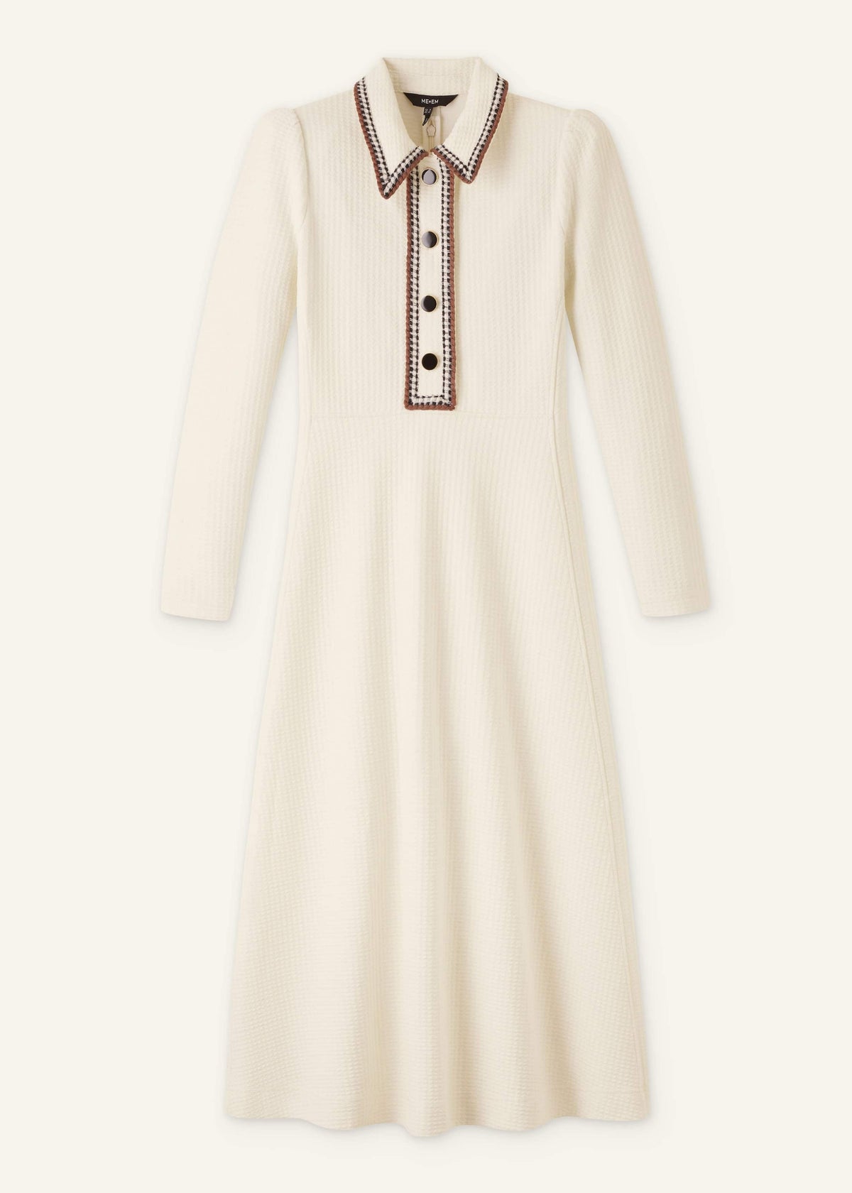 ME+EM Cream Crochet Trim Fit and Flare Midi Dress