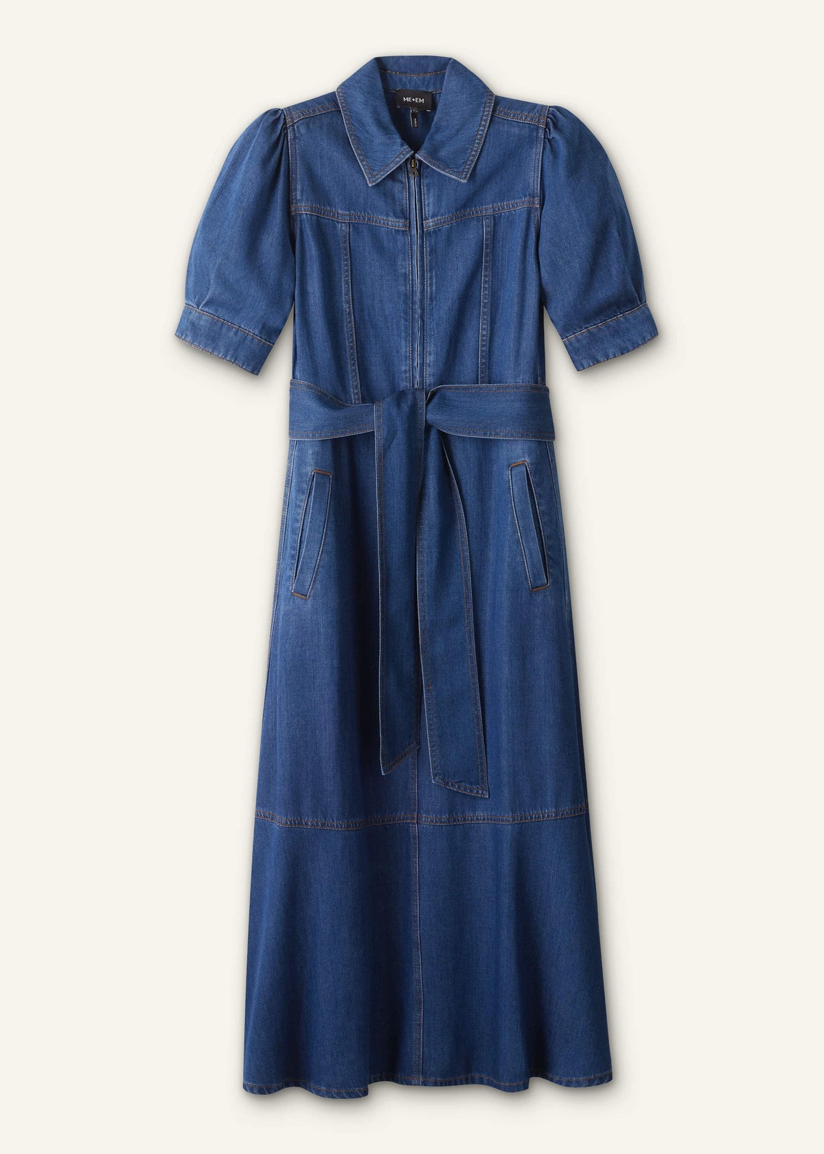 ME+EM Blue Fluid Fit + Flare Midi Dress + Belt