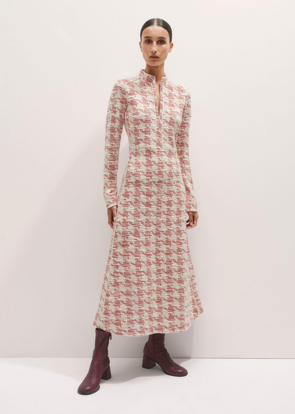 ME+EM Red Exaggerated Houndstooth Midi Dress