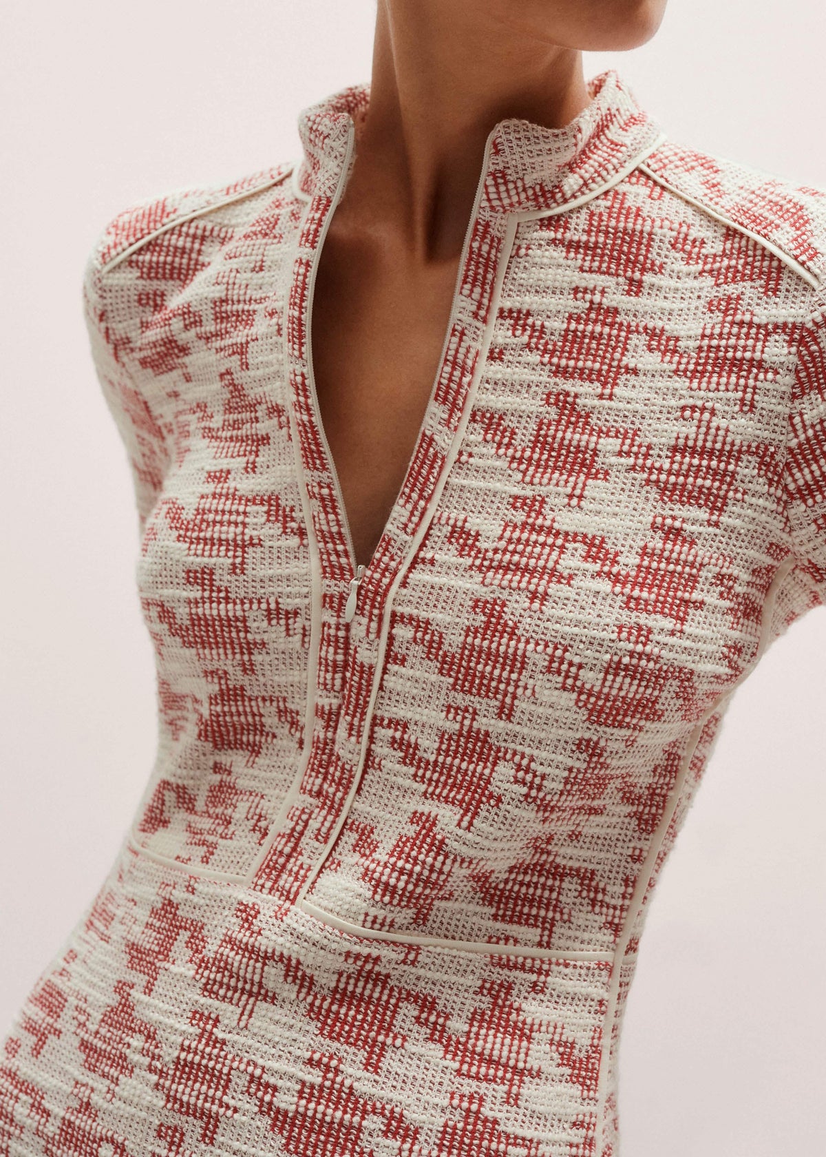 ME+EM Red Exaggerated Houndstooth Midi Dress