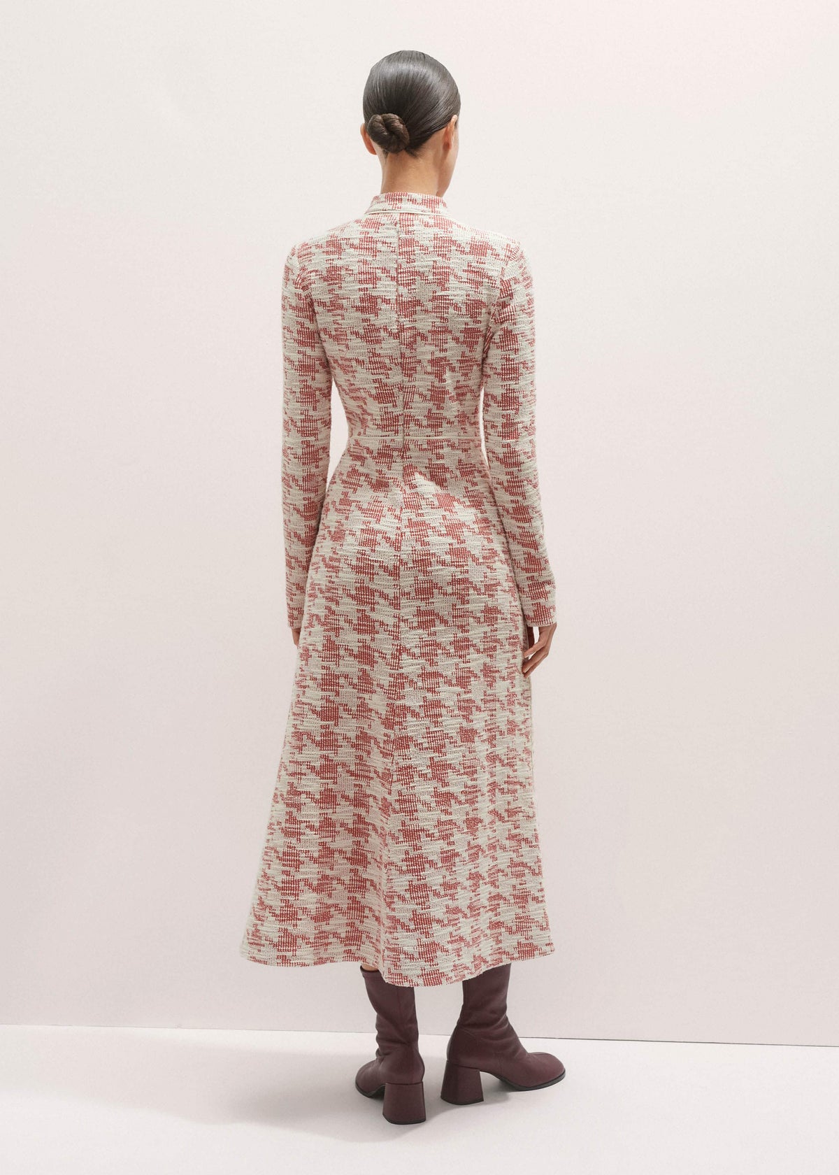 ME+EM Red Exaggerated Houndstooth Midi Dress