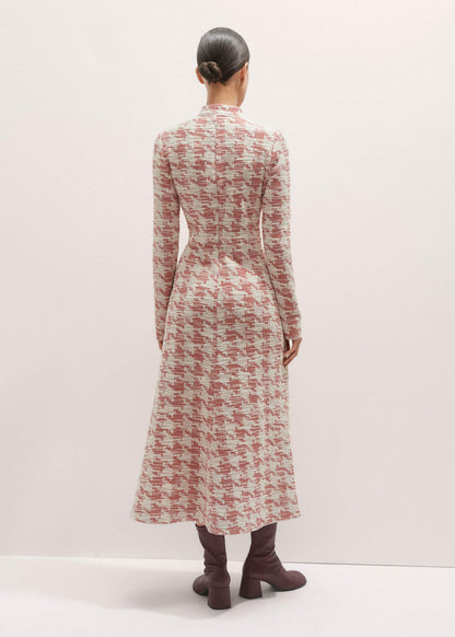 ME+EM Red Exaggerated Houndstooth Midi Dress