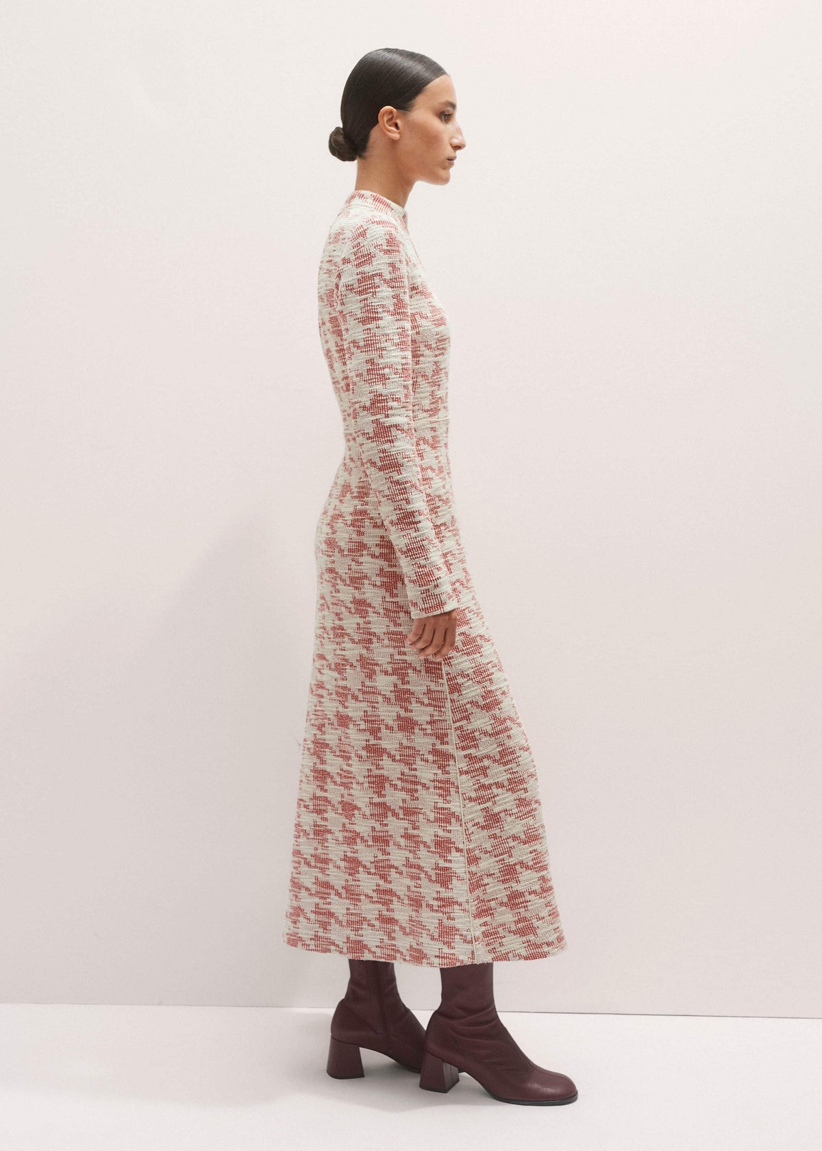 ME+EM Red Exaggerated Houndstooth Midi Dress