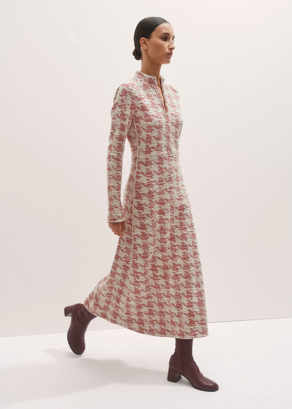 ME+EM Red Exaggerated Houndstooth Midi Dress