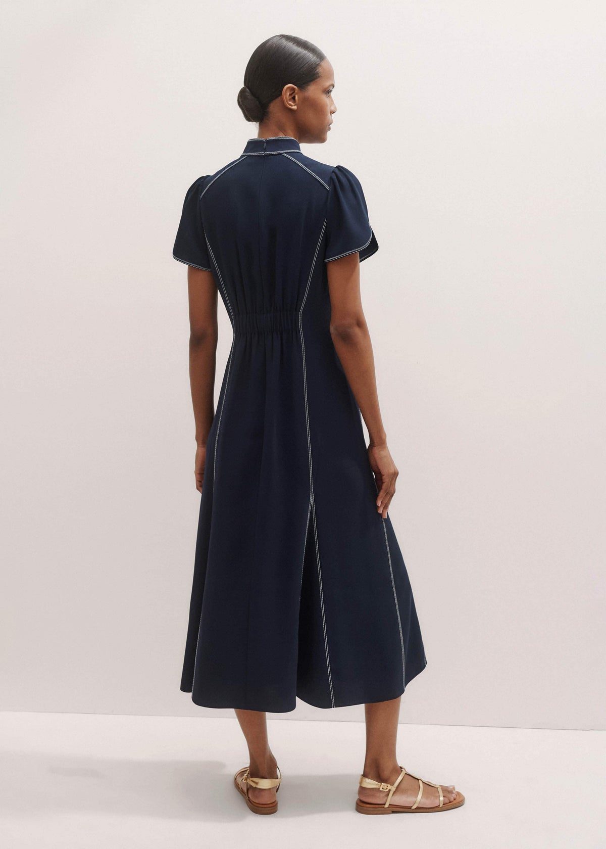 ME+EM Navy Contrast Stitch Midi Dress