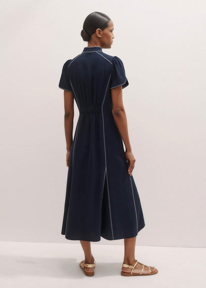 ME+EM Navy Contrast Stitch Midi Dress