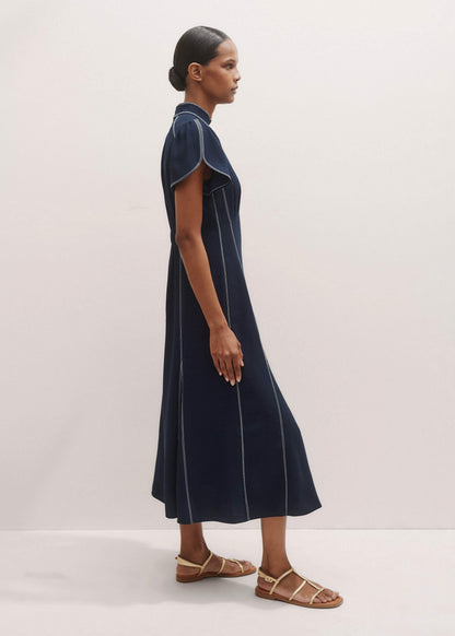 ME+EM Navy Contrast Stitch Midi Dress