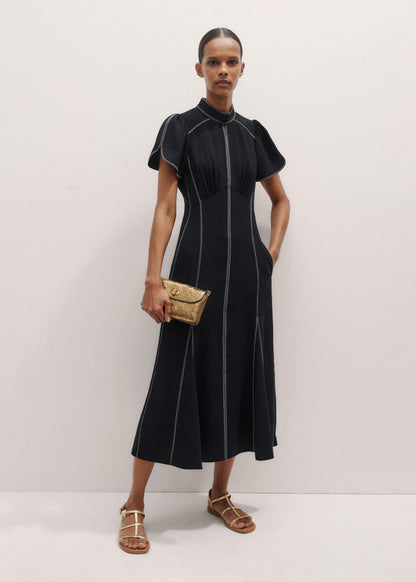 ME+EM Navy Contrast Stitch Midi Dress