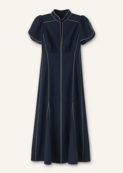 ME+EM Navy Contrast Stitch Midi Dress