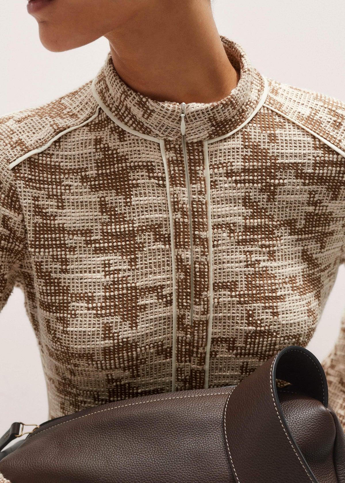 ME+EM Brown Exaggerated Houndstooth Midi Dress