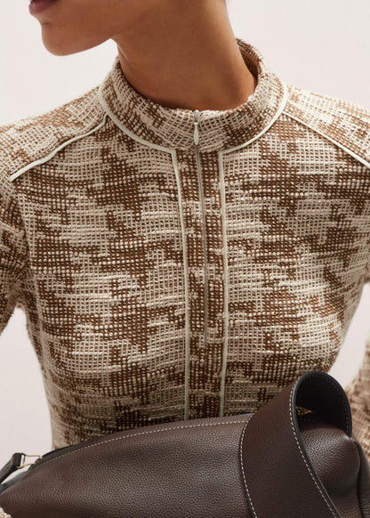 ME+EM Brown Exaggerated Houndstooth Midi Dress